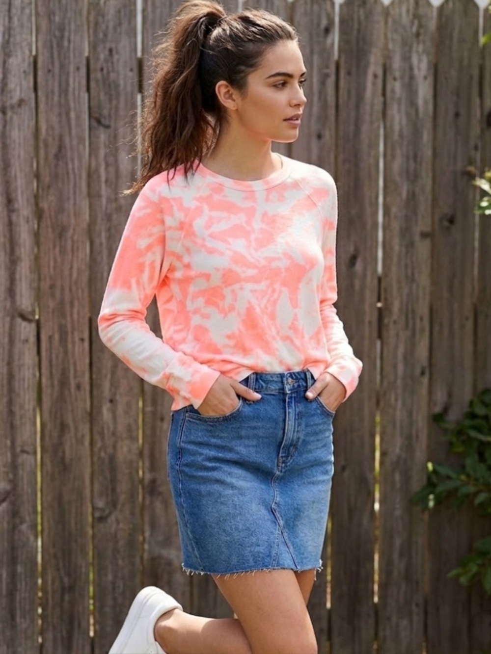 Sundry Neon Heat Pink Crop Tie Dye Pullover Fleece - NWT